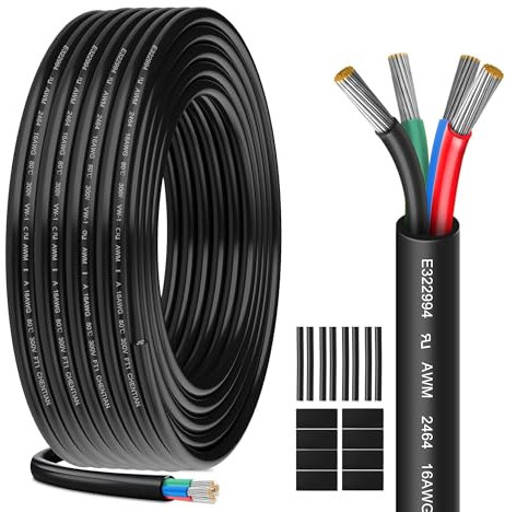 Cavo Elettrico 16 AWG 4 x 1,3 mm² UL2464-10 Metri, 4 Conduttori in Rame Stagnato, 300V, Ideale per Illuminazione LED Auto, Casa e Applicazioni Esterne