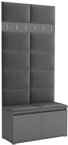 Brent - Garderobenschrank Flur Grau mit sitzbank 100 cm Breit Luton 1 - Multifunktionale Flurgarderobe Set mit Stauraum und Wandpaneel, Garderobe mit Sitzfläche und Kleiderhaken
