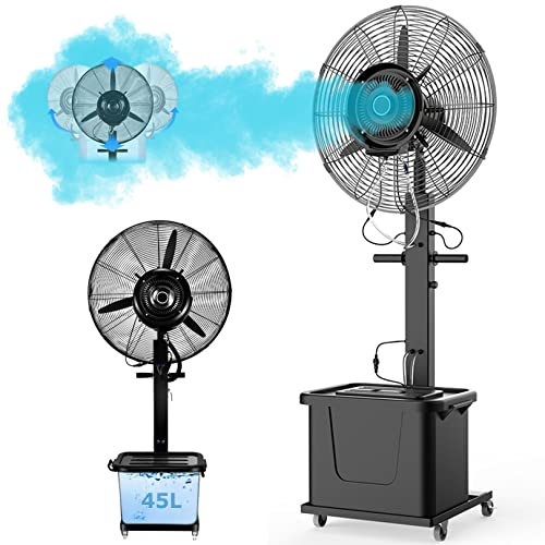 HMASNSEIY Ventiladores nebulizadores para Exteriores, con 5 velocidades, oscilación de 45° y Tanque de 12 galones, Patios y Jardines.
