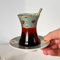 Set di 6 bicchieri da tè turchi artigianali con piattini, tazze da tè turco vecchio stile, set di 6 bicchieri da tè arabi vintage per feste da donna, vetro persiano e marocchino vintage (piastrelle