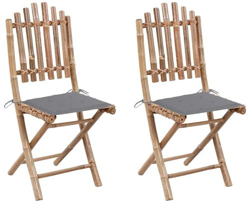 Xichuzi Klappbare Gartenstühle 2 STK. mit Kissen, Gartenmöbel, Balkonstühle, Hochlehner, Balkonmöbel, Bistrostuhl, Balkonset, Garten Stühle, Sit Möbel, Armlehnenstuhl, Bambus