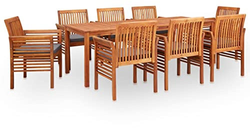 IKAYAA Gartenmöbel Set Holz, Sitzgruppe Garten, Holz Essgruppe 8 Personen, Gartenmöbel Set 8 Stühle mit Tisch, Wetterfest Akazie Sitzgarnitur mit Auflagen Grau
