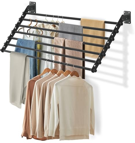 Scisum Wall Mounted Clothes Drying Rack 28 Inch – Foldable Laundry Drying Rack for Wall Mount, Space Saving Indoor Drying Rack for Clothes, Compact & Sturdy Design
