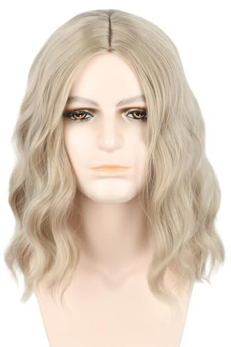 LeMarnia Herren Perücken Ash Blonde Kurze Curly Lustige Perücken für Männer Halloween Kostüm Party Perücke