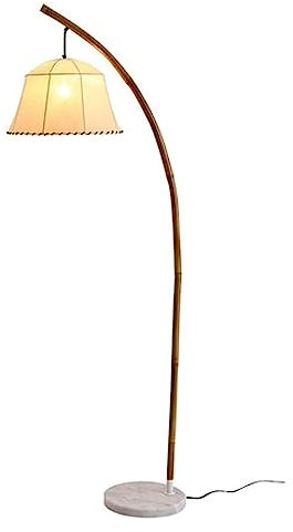 Lampes sur Pied Lampadaire de pêche en Bambou Style Japonais Abat-Jour en Tissu Lampes de Sol à Base de marbre pour Salon Chambre Lampe de Lecture