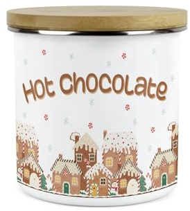 Purely Home Gingerbread Houses Hot Chocolate Storage Canister - Christmas Hot Drink Gifts 1.2L Enamel Container with Airtight Lid