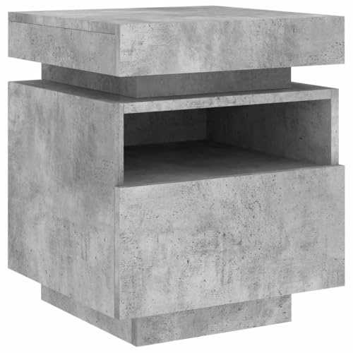 Eleganz Nachttisch mit Schublade Beton grau 40x39x48,5 cm - Schlafzimmer Kommode mit LED Beleuchtung, Stauraum, Aus robustem Holzwerkstoff
