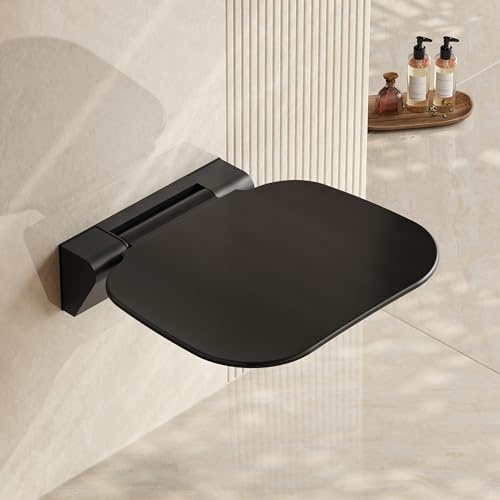 QEKE Wand Klappbarer Duschhocker & Eingangshocker – 200 kg Belastbarkeit, stabiles Aluminiumgestell, platzsparend für Bad und Flur, Schwarz