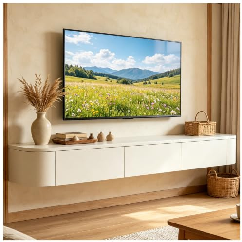 JUNFUNNLE TV Schrank 140cm Weiß, TV Board Hängend, TV Lowboard mit 2 Schubladen 1 Klappen, Moderner Fernsehtisch mit Kabelmanagement, TV Tisch für Wohnzimmer und Esszimmer