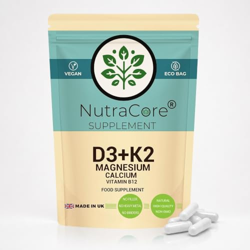 NutraCore Vitamin D3 K2 B12 | Vitamin D3 K2 | 90 Vegan Caps | Made in UK | Bone Health, Muscle Function, Immune Support, Energy Metabolism, Nervous System, Calcium Support, Vegan Formula