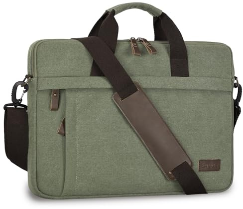 ESTARER Laptoptasche 17.3 Zoll Groß Canvas Aktentasche Herren für Arbeit, College, Reisen, Büro, Armeegrün