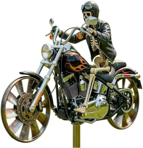 lfdhcn Garten-Windspiel aus Eisen, mehrere Windmühlen-Stile, mit drehbaren Rädern, einzigartige Außenskulptur – Geschenk für Freunde und Familie(Motorcycles)