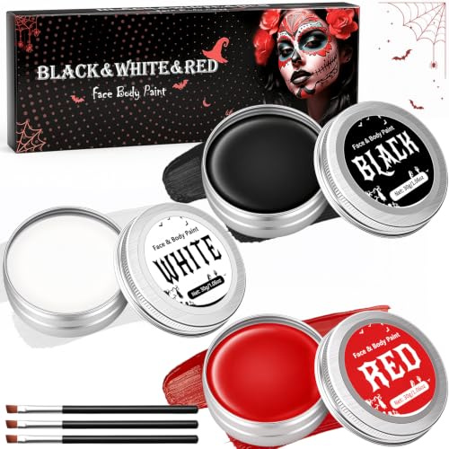 Maquillage Halloween pour Visage Blanc Noir Rouge - Kit Halloween Makeup | 90g Professionnel Palette Maquillage Halloween Enfant Adulte, Peinture Visage pour Carnaval Cosplay SFX Joker Vampire Zombie