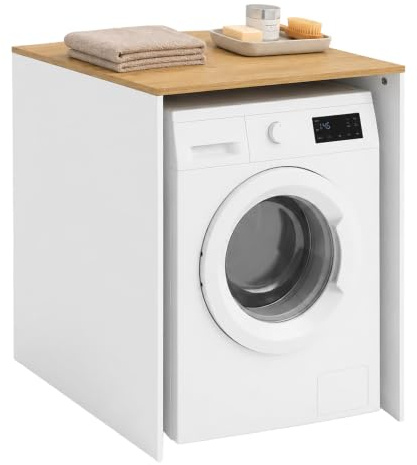 Relaxdays Armadio sopra Lavatrice/asciugatrice, Bianco/Naturale | HxLxP: 88 x 68 x 60 cm