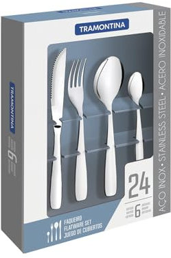TRAMONTINA - Juego de Cubiertos Amazonas, en Acero Inoxidable y Terminación Brillante, Set con Cuchillos para Asado, Alta Durabilidad, Utensilios para Uso Diario, 24 Piezas