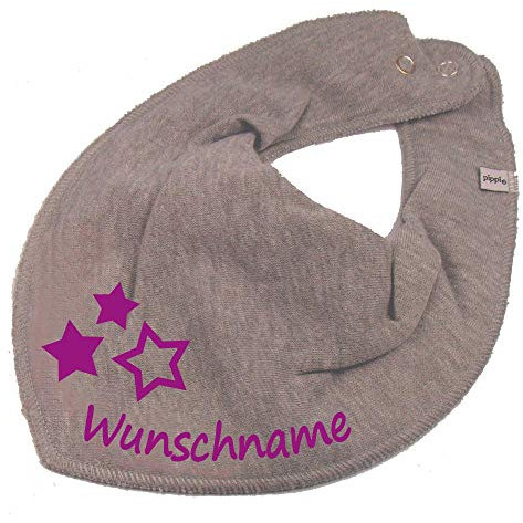 HALSTUCH mit Namen oder Text personalisiert für Baby oder Kind aus Baumwolle in Einheitsgröße 3 Sterne grau