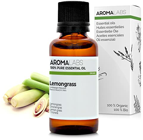 Lemongrass BIO (Cymbopogon flexuosus) - 30 mL - Aceite Esencial Quimiotipado y Certificado AB - Aroma Labs