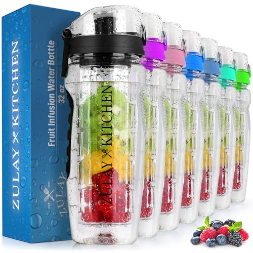 Hydration Nation 34oz Fruit Infuser Water Bottle - BPA Free, Modern, Black, Flip Top, Infuser - Everyday Use, Gym/Workout, Travel, Hydration Tracking - Work, Gym, Home, Outdoors, Travel