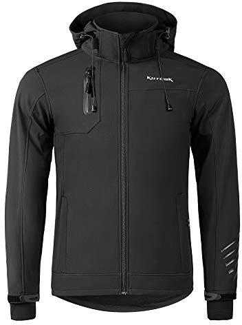 KUTOOK Veste Softshell Homme Randonnée Hiver Chaud Capuche Blouson Polaire Coupe Vent Hydrofuge Respirant Jogging Sport de Plein Air Travail Imperméable Chauffante Noir L