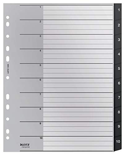 Leitz Register mit 10 Taben, 1-10, Extrabreit, Umweltfreundlich, Recycle-Serie, Schwarz, 12080000