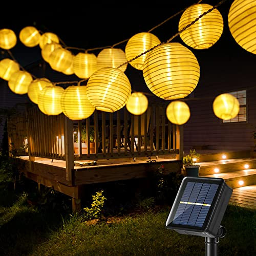 BrizLabs Guirnaldas de Luces Solar Jardín LED, 10m 30 Farolillos Solares Exterior Impermeable IP44 Guirnalda Luces Decoración Interior Luz para Terraza Patio Fiesta Boda Casa Navidad, Blanco Cálido