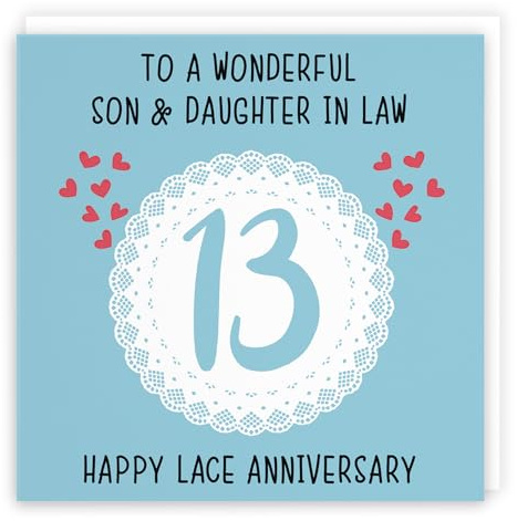 Hunts England - Son And Daughter In Law 13th Anniversary Card - To A Wonderful Son & Daughter In Law - 13 Years Together - Happy Lace Anniversary - Iconic Collection