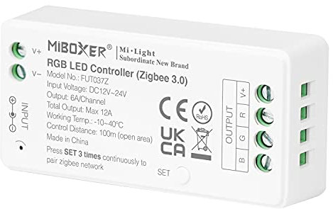 LIGHTEU®, Milight Miboxer Zigbee3.0 RGB-LED-Streifen-Controller 12 V/24 V, kompatibel mit Zigbee Amazon Echo Plus APP/Sprachsteuerung, FUT037Z