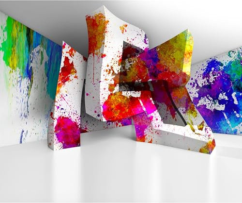 decomonkey Fototapete 3d Effekt Abstrakt 450x315 cm XL Tapete Fototapeten Vlies Tapeten Vliestapete Wandtapete moderne Wandbild Wand Schlafzimmer Wohnzimmer Modern bunt