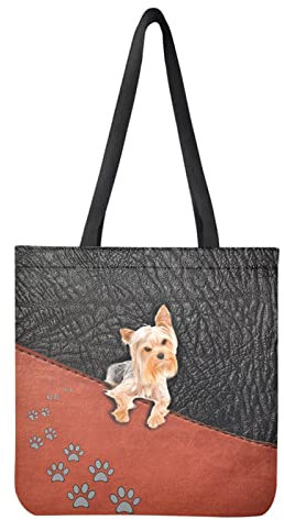 Dolyues Damen-Tragetaschen aus Segeltuch mit Tasche, großes Fassungsvermögen, wiederverwendbare Einkaufstasche, Yorkshire Terrier Paw, Large