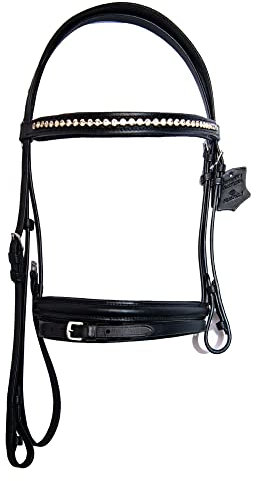 Wonder Care Englische Zaumzeug Trense Top Grain Rindsleder Pferd Zaumzeug Blitz Nasenriemen mit Strass Stirnband Pferdegebiss Zaumzeug mit Zügeln Zaumzeug für Pferde