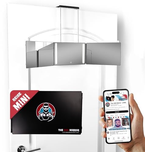 LIPFISBARBERSHOP.COM Portabler Mini 360 Grad-LED-Spiegel - Verstellbare Haken - Selbsthaarschnitt-Spiegel - Kompakter 3-Fach-Spiegel für präzises Haareschneiden - Selbsthaarschnitt-Spiegel