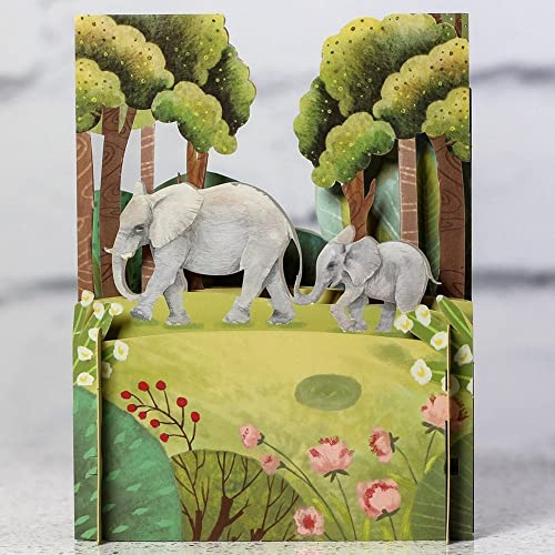 Baby Elephant Calf & Mother Any Occasion 3D Pop Up Greeting Card by Alljoy Cards MN024