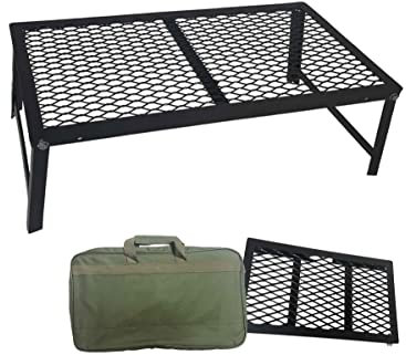 Klappbarer Lagerfeuer Grill zum Kochen über offenem Feuer | Grillrost klappbar, Camping-Grill faltbar | Pfannenknecht | Feuertopf Untersetzer (55x30x23cm) Schwarz