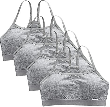 4er Pack Mädchen-Sport-BH mit Trägern,Mädchen Bustier Baumwolle Sport BH,Kreuzen Rückchen Basic-Top ohne Bügel,Nahtloser Mädchen-Trainings-BH Pubertät Teenage Atmungsaktive Unterwäsche für 8–14 Jahre