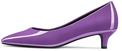 NobleOnly Women Kitten Low Heel Pointed Toe Pumps Court Shoe Slip-on Wedding Office 3.5 CM Heels Shoes Purple Patent A 5 UK