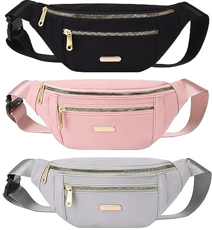 Stück Bauchtasche 3 Pcs Damen Wasserdicht Hüfttasche Outdoor Sport Wasserdicht Hüfttasche, Verstellbarer Gurt Hüfttasche (Schwarz,Grau,Rosa)
