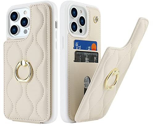 SailorTech Etui pour iPhone 14 Pro Max avec porte-cartes pour Les femmes, Coque pour iPhone 14 Pro Max Support d'anneau avec Béquille Etui mignon et à la mode pour iPhone14 Pro Max - Blanc
