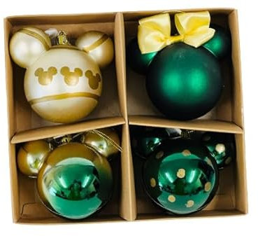 Mickey & Minnie Mouse Hängende Kugeln Grün Gold Kugeln 4 Stück Weihnachtsbaumschmuck Ornament Disney Liebhaber Lustige Geschenkidee Xmas Home Party