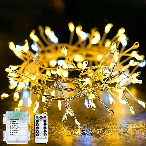 Luces LED Pilas, 200 LED Cadena de Luces 6M Guirnalda Luces Exterior Interior, 8 Modos DIY Alambre de Cobre Luces Impermeable para Decoración Navidad Árbol Balcón Festivales Boda (Blanco Cálido)
