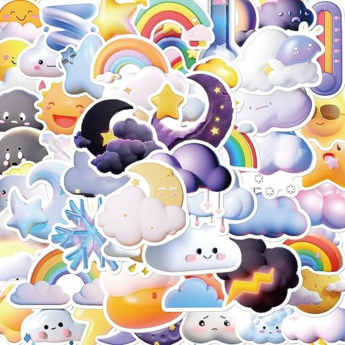 3D-Wetteraufkleber für Laptop (50 Stück), Geschenk für Kinder, Teenager, Erwachsene, Mädchen, Jungen, wasserdichte Aufkleber für Wasserflasche, Wolke, Vinyl-Aufkleber für Scrapbooking, Skateboard,