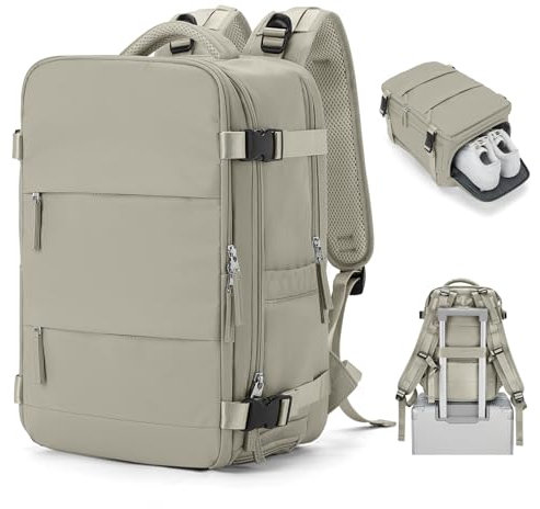 SZSYCN Handgepäck Rucksack 40x20x25 Ryanair Reiserucksack Damen Handgepäck flugzeug Easyjet mit Laptopfach Wasserdichter Tagesrucksack mit Schuhfach, Graubraun