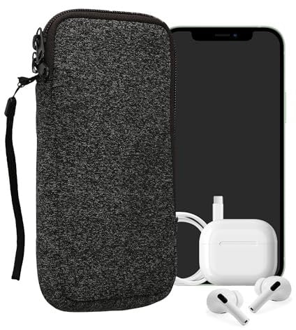 kwmobile Estuche de Neopreno Universal para Smartphone - Funda Protectora con Cremallera para XXL - 7 Antracita/Blanco