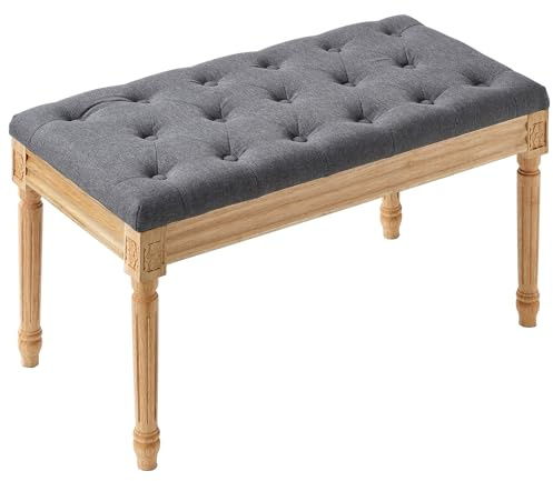 VEVOR Banco Tapizado 80x40x48 cm Banco de Entrada con Cojín Acolchado de Espuma y Patas de Madera de Goma, Reposapiés Acolchado Carga 100 kg, para Comedor, Salón, Dormitorio, Pasillo, Gris