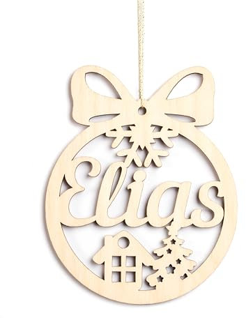 KS Laserart - Personalisierte Weihnachtskugel aus Holz mit Namen - Weihnachtsschmuck Ornament Weihnachtsbaum Dekoration - Geschenk Weihnachten (Motiv 10)