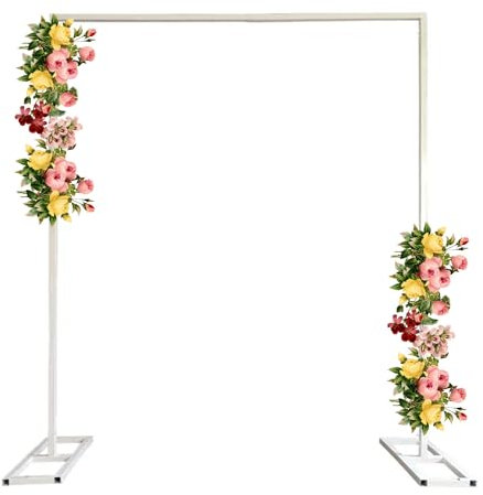 WedDecor Square Shaped Balloon Arch Stand With Base Plants Vine Climbing Metal Frame with Floor Base For Wedding, Birthday, Parties Photo Background Decorations, 200cm x 200cm, White