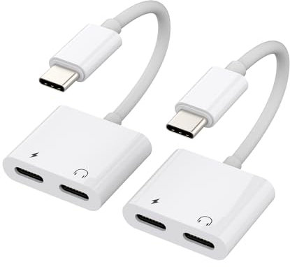 USB C to Headphone Adapter for iPhone 15 Pro Max Plus(2Pack)Dual Type C Jack Audio Charger Dongle Aux Cord Splitter Compatible for Samsung Galaxy for Apple for iPad 10、Air 4/5、Mini6、Accessories CD-uk