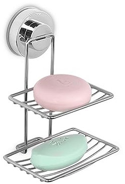 TopHomer Edelstahl Seifenschale ohne Bohren für die Dusche mit Saugnapf, Doppelschichtige Duschseifenschale, Seifenstangenhalter, Seifenkorb für Badezimmer, Küche