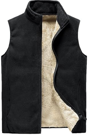 Jamron Uomo Taglie Forti Inverno Caldo Gilet in Pile senza Maniche con Collo Alto Giubbotto Termico con Cerniera e Tasche Nero L