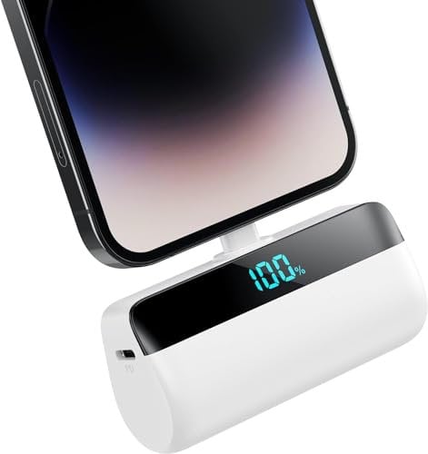 Feob Mini Powerbank für iPhone 5200mAh, 20W PD Schnelles Aufladen Power Bank Klein Ultrakompakter mit LED-Display, Externe Akkupack kompatibel mit iPhone 14/14 Plus/13 Pro/13/12/11/XS/XR/8/7/6-Weiß