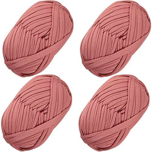 4 PCS Anfänger T-Shirt Garn Elastischen Stoff Häkeln Tuch für DIY Stricken, Spaghetti Garn Dicke für Hand DIY Tasche Decke Kissen Häkeln Projekte, Home Decor (Beige-Rosa)
